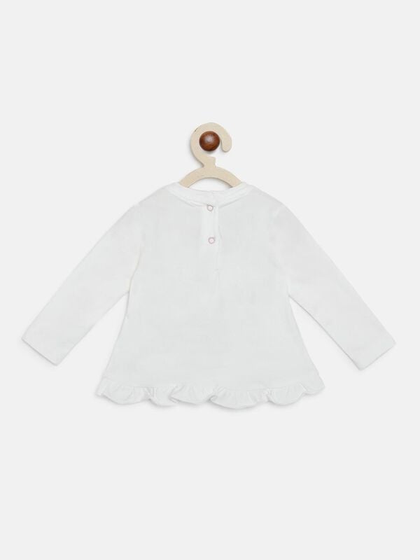 Knitted T-Shirt With Print And Ruffles At Hem image number 1